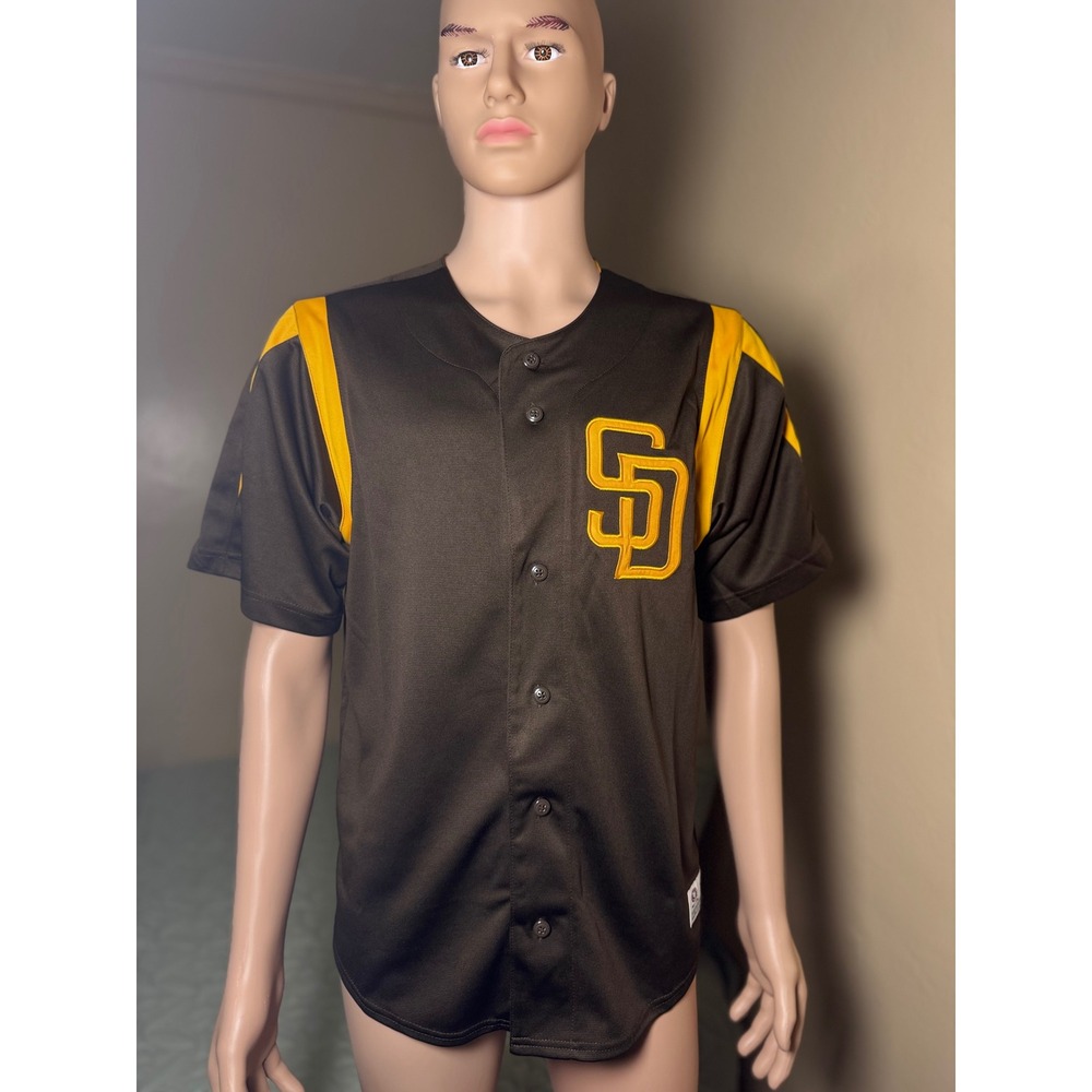 True Fan San Diego Padres MLB Baseball Jersey Brown Gold Mens Medium SD Logo - Picture 4 of 12